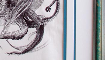 An original pen-and-ink drawing of mermaid art by Chris Eisenbraun.